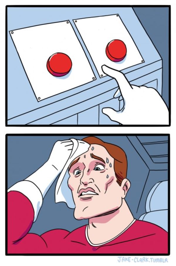 Two Buttons meme about OUTWAY